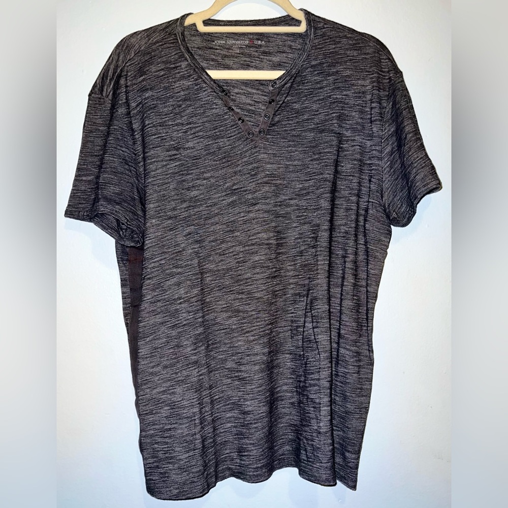John Varvatos Star USA Dark Gray Short Sleeve Henley with Snaps T-Shirt - Size L